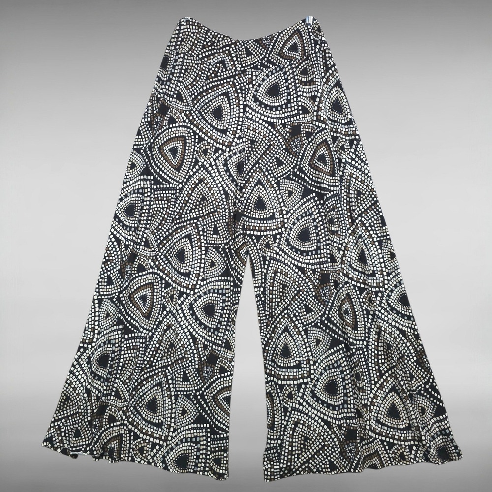 Whimsigoth Geometric Abstract Mosaic Print Wide Leg Flowy Palazzo Pants Womens M
